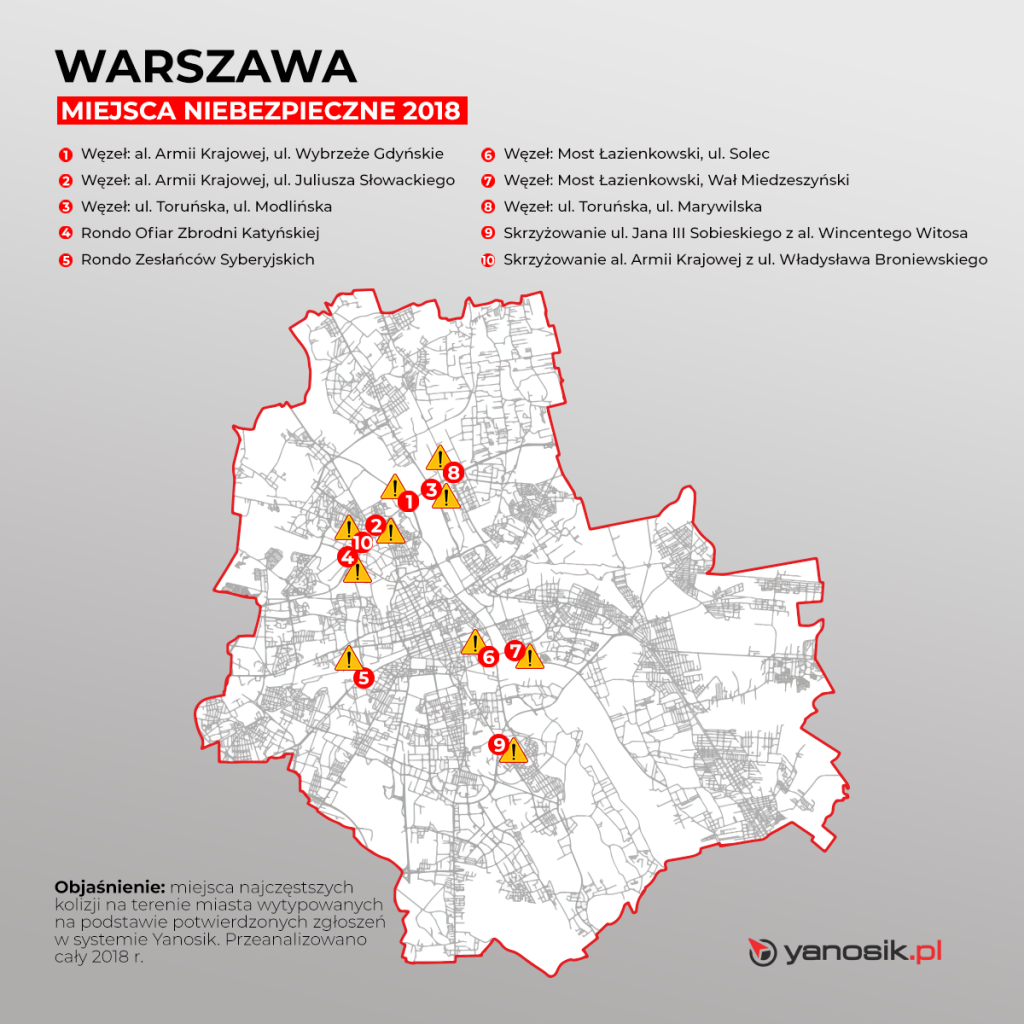 10 najbardziej niebezpiecznych miejsc w Warszawie